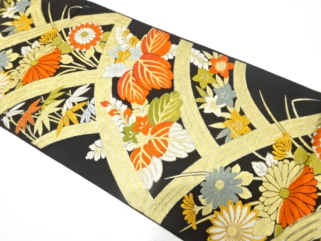 JAPANESE KIMONO / ANTIQUE FUKURO OBI / WOVEN PAULOWNIA & KIKU